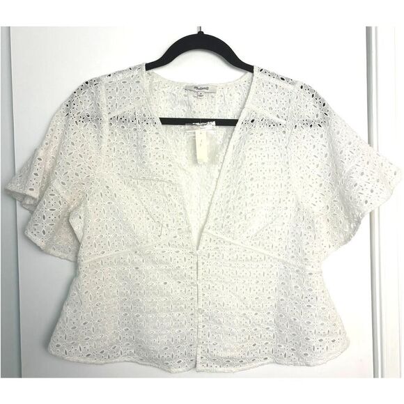 NWT Madewell White Ruffled Wrap Blouse Medium - Picture 1 of 6